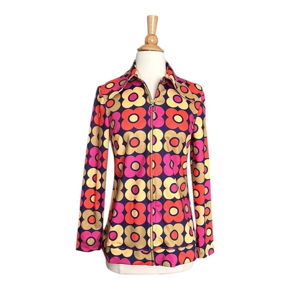 MADCAP ENGLAND Flower Power Zip Jacket Retro 60s 70s Lightweight, Size 8 - Picture 2 of 14